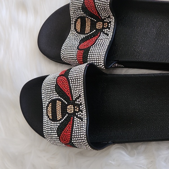 Color Block Honey Bee Rhinestone Slide Sandal Slippers - Picture 4 of 5